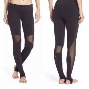 Alo‎ Yoga Coast Stirrup Leggings Gray Black Mesh Laser Cutout Womens Size Small